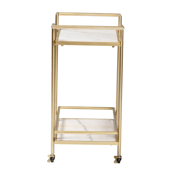 LOUISE GOLD AND WHITE MARBLE 2 TIER WINE CART