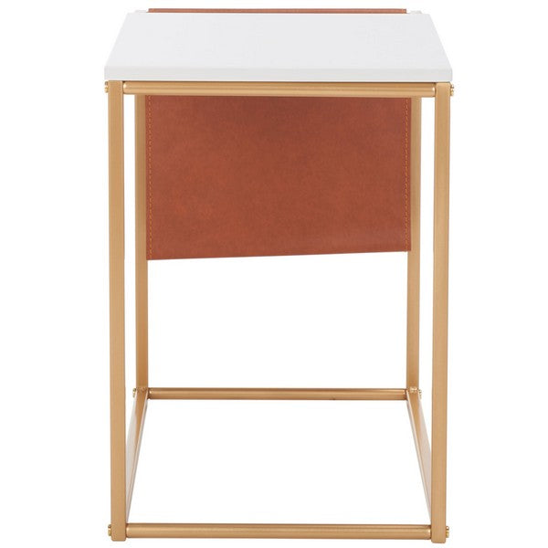 Eugenia Side Table/White/Brown/Gold