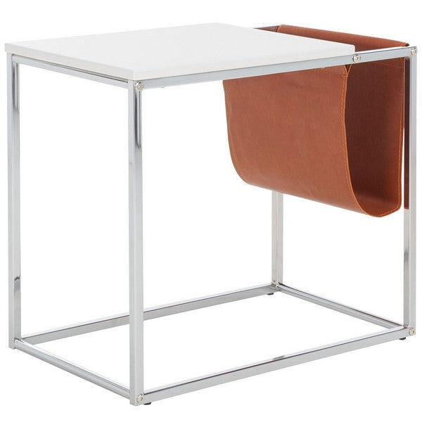 Eugenia Side Table/White/Brown/Chrome