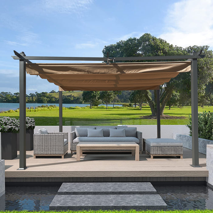 13 x 10 Ft Outdoor Pergola With Canopy/Beige