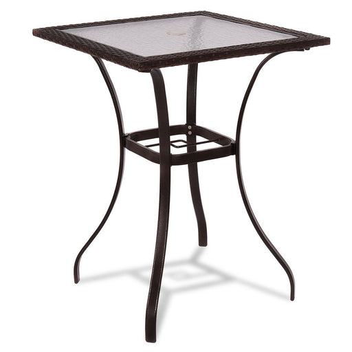 28.5'' Outdoor Patio Square Glass Top Table with Rattan Edging - Cool Stuff & Accessories