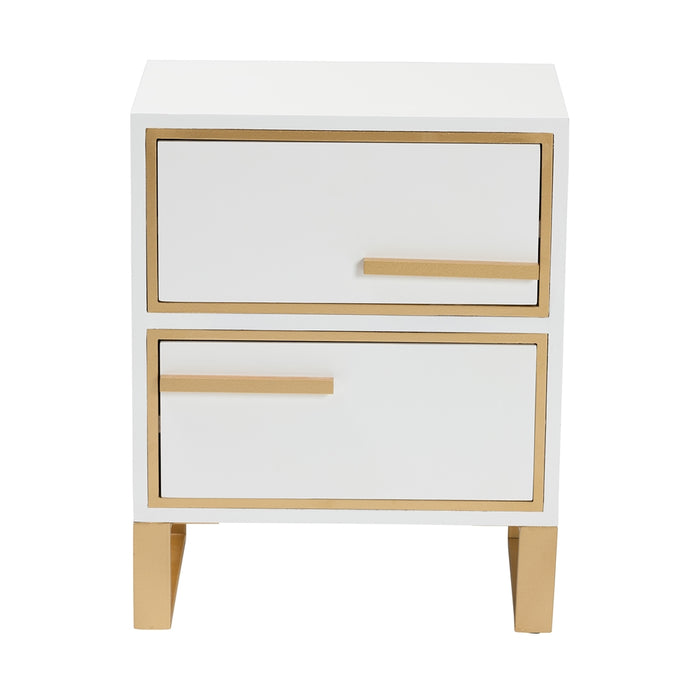 Giolla 2 Drawer End Table/White Gold