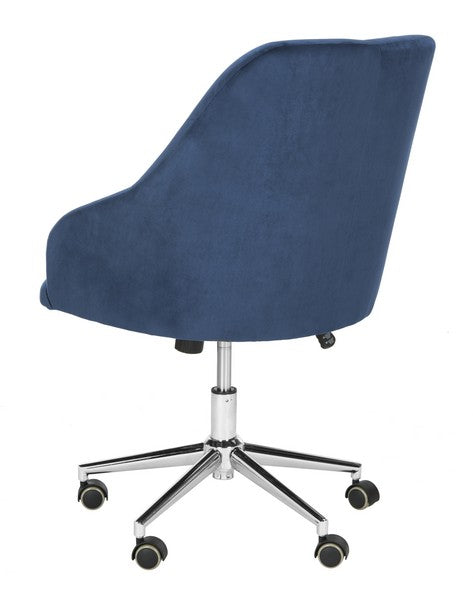 Evelynn Tufted Velvet Chrome Leg Swivel Office Chair/ Navy