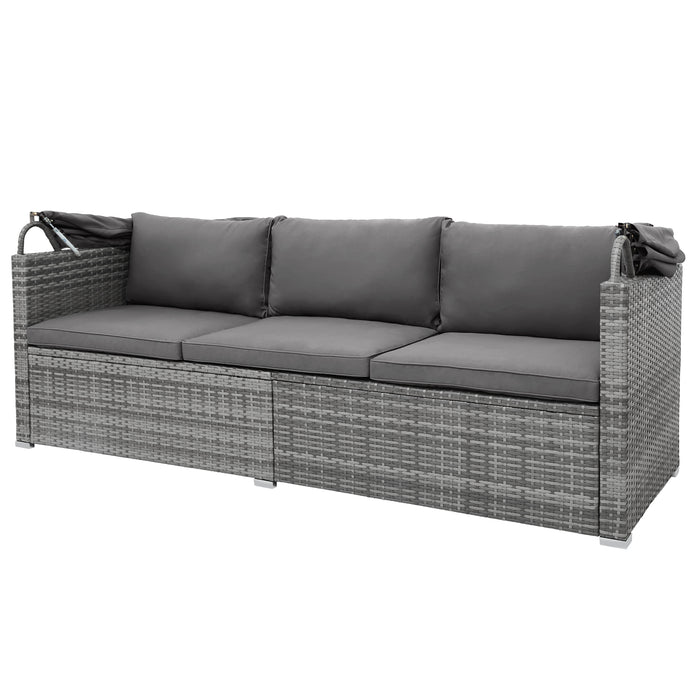 5 Pieces Outdoor Sectional Patio Rattan Sofa Set Rattan Daybed/Grey