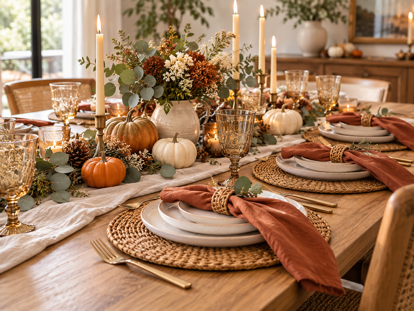 Woven Rattan Placemats for a Cozy Thanksgiving Table