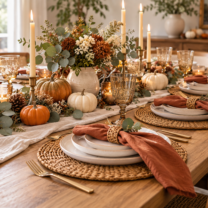 Woven Rattan Placemats for a Cozy Thanksgiving Table