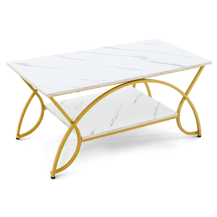 2 Tier Faux Marble Coffee Table with Marble Top/Golden White