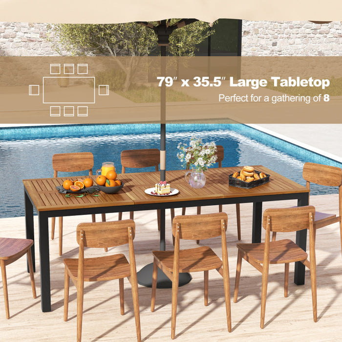 8-Person Outdoor Dining Table – 79 Inch Acacia Wood Patio Table