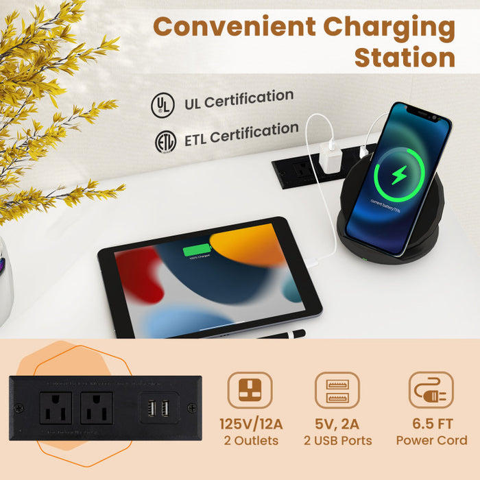 Compact Desk with Built-In Charging Station