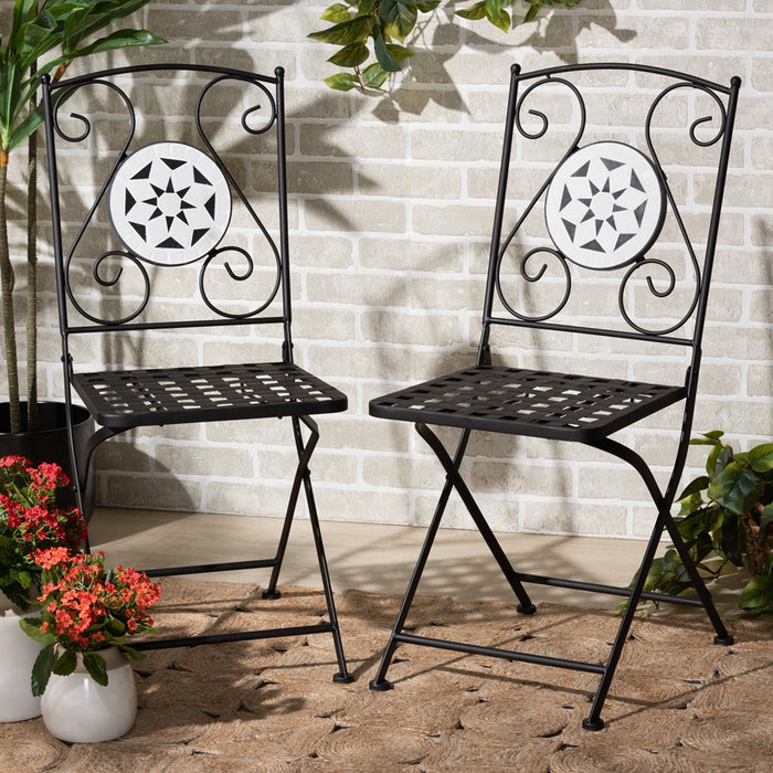 JULIUS METAL AND MULTI COLORED GLASS 2 PIECE OUTDOOR DINING CHAIR SET