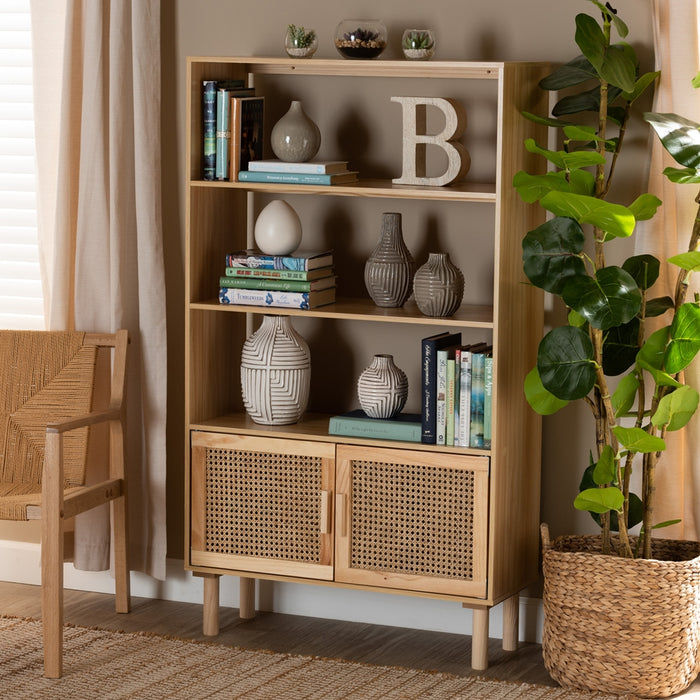 Faulkner Wood & Rattan 2-Door Bookcase