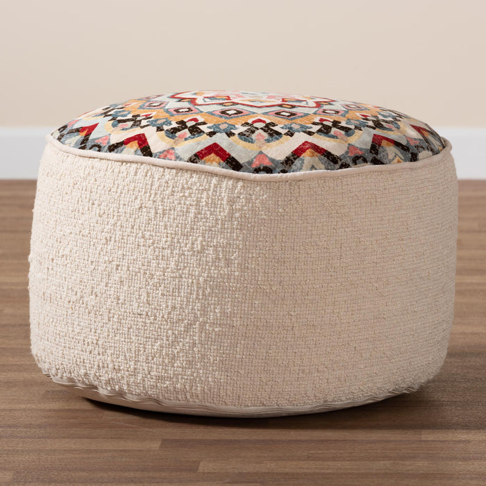 Durrus Vintage Ottoman Pouf/Cream And Multicolor