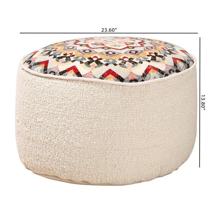 Durrus Vintage Ottoman Pouf/Cream And Multicolor