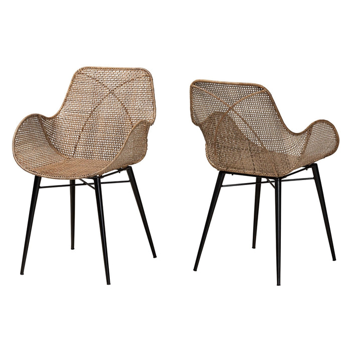 BALI & PARI BALLERINA BOHEMIAN GREYWASHED RATTAN 2-PIECE DINING CHAIR SET