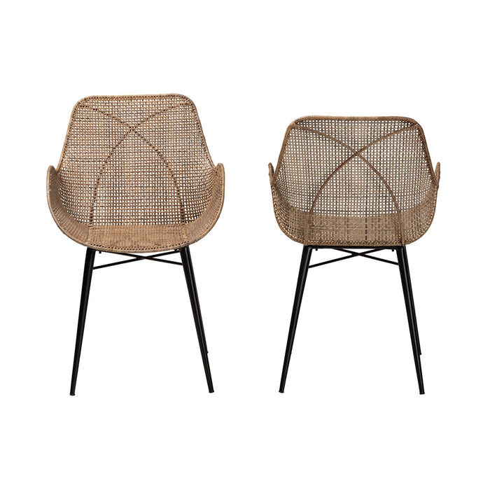 BALI & PARI BALLERINA BOHEMIAN GREYWASHED RATTAN 2-PIECE DINING CHAIR SET