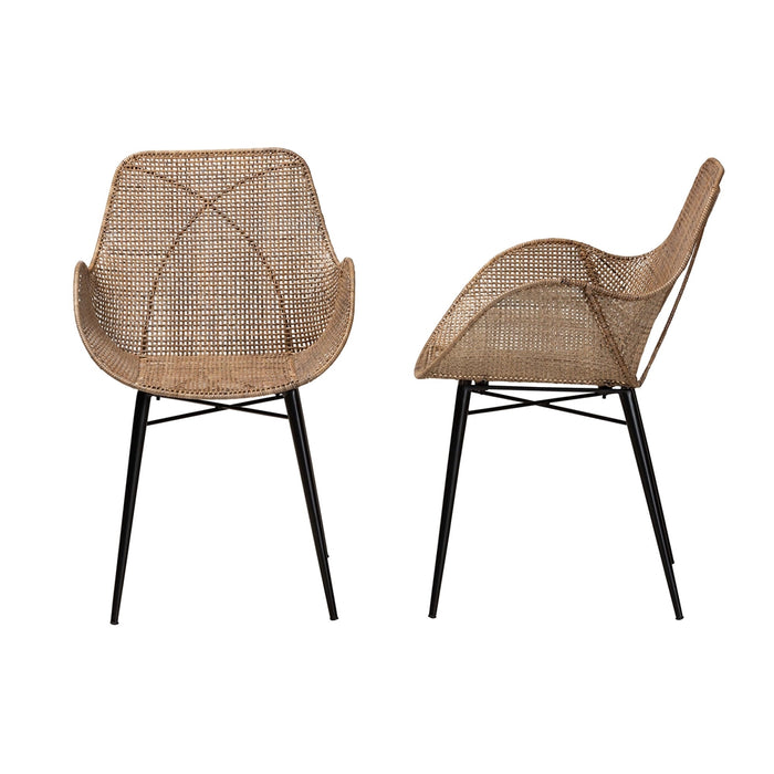BALI & PARI BALLERINA BOHEMIAN GREYWASHED RATTAN 2-PIECE DINING CHAIR SET