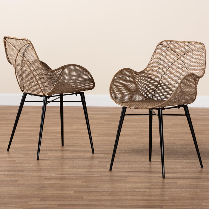 BALI & PARI BALLERINA BOHEMIAN GREYWASHED RATTAN 2-PIECE DINING CHAIR SET