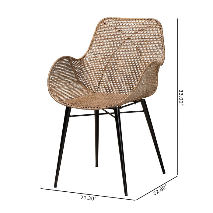 BALI & PARI BALLERINA BOHEMIAN GREYWASHED RATTAN 2-PIECE DINING CHAIR SET