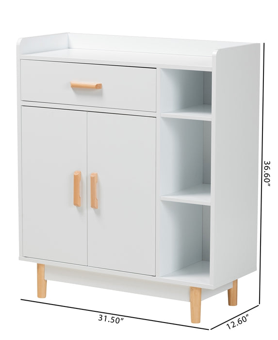 RUSSELL WHITE AND OAK BROWN FINISHED WOOD 2-DOOR SIDEBOARD