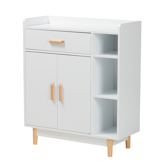 RUSSELL WHITE AND OAK BROWN FINISHED WOOD 2-DOOR SIDEBOARD
