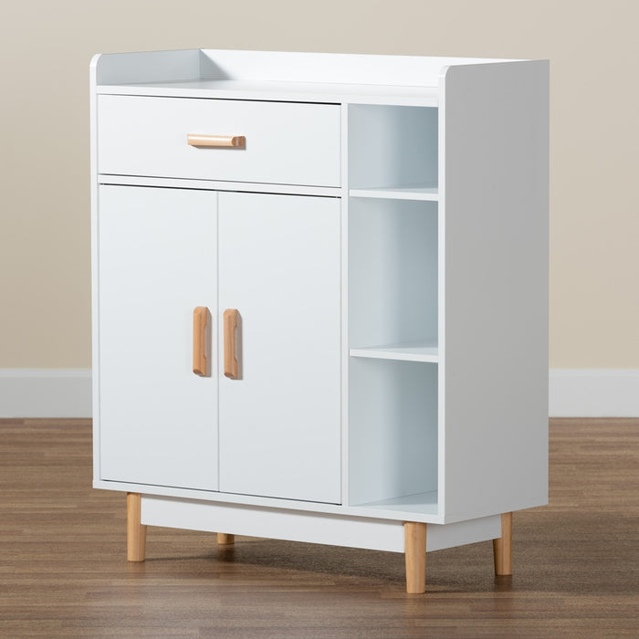 RUSSELL WHITE AND OAK BROWN FINISHED WOOD 2-DOOR SIDEBOARD