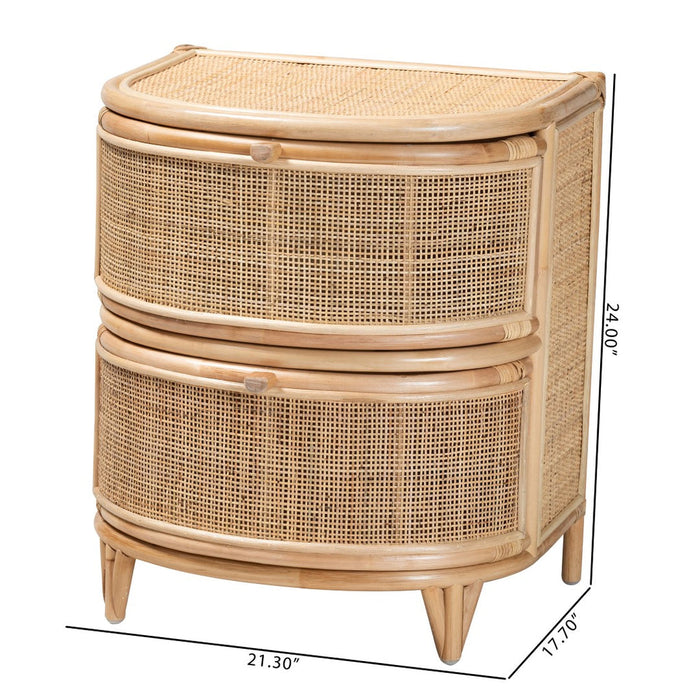 OLETA MODERN BOHEMIAN RATTAN 2 DRAWER NIGHTSTAND