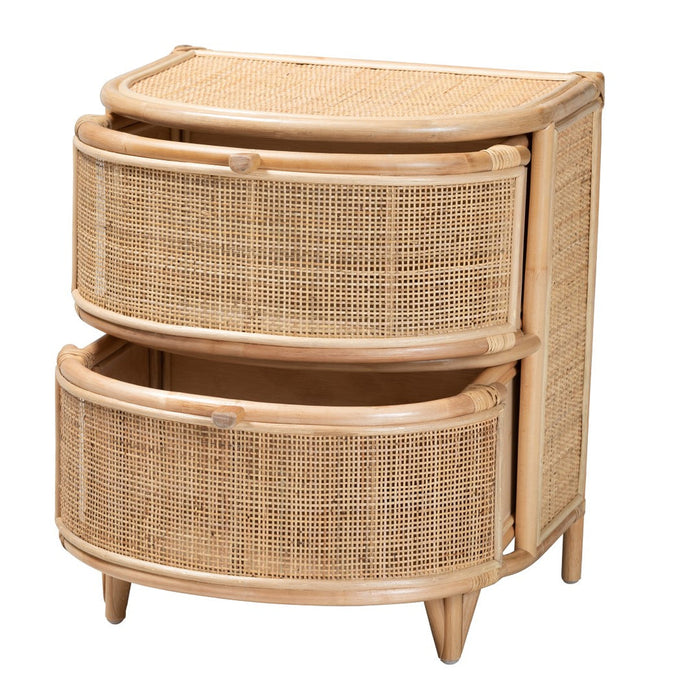 OLETA MODERN BOHEMIAN RATTAN 2 DRAWER NIGHTSTAND