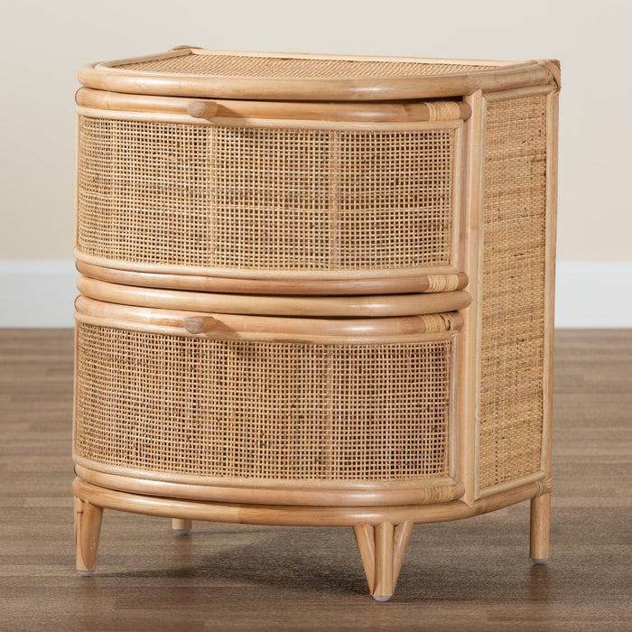 OLETA MODERN BOHEMIAN RATTAN 2 DRAWER NIGHTSTAND