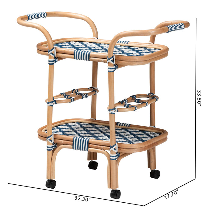 CHASCA MODERN BOHEMIAN BLUE AND WHITE WINE CART