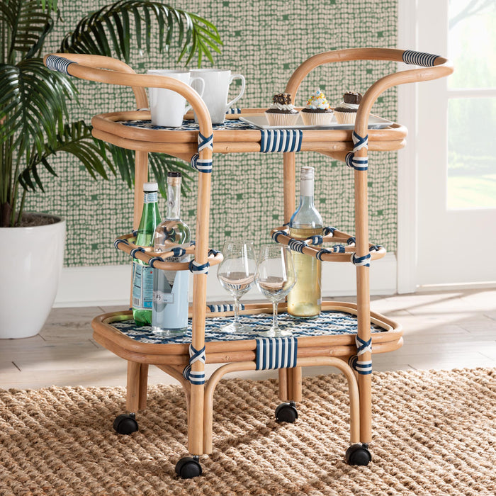 CHASCA MODERN BOHEMIAN BLUE AND WHITE WINE CART