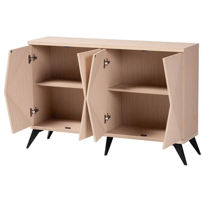 DRAPER MODERN  LIGHT BROWN AND BLACK WOOD 4-DOOR SIDEBOARD BUFFET