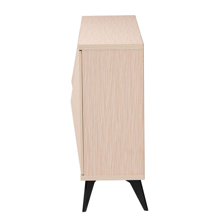 DRAPER MODERN  LIGHT BROWN AND BLACK WOOD 4-DOOR SIDEBOARD BUFFET