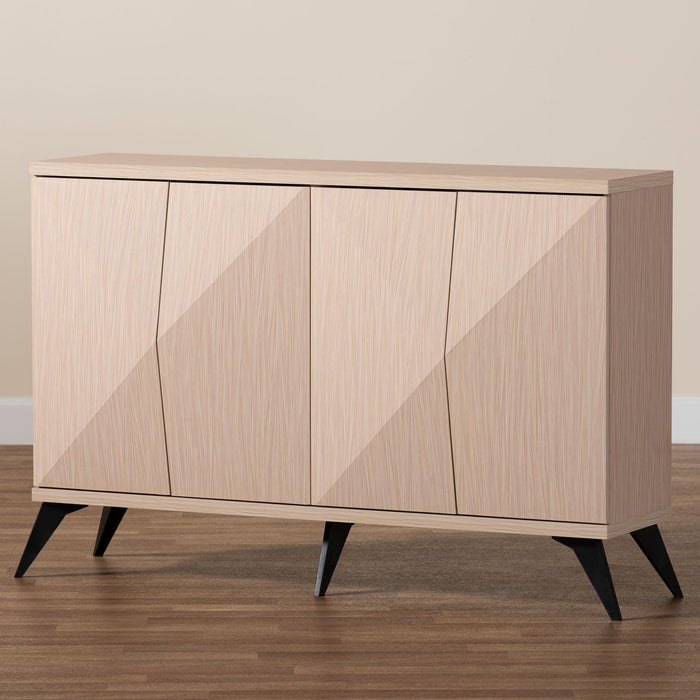 DRAPER MODERN  LIGHT BROWN AND BLACK WOOD 4-DOOR SIDEBOARD BUFFET