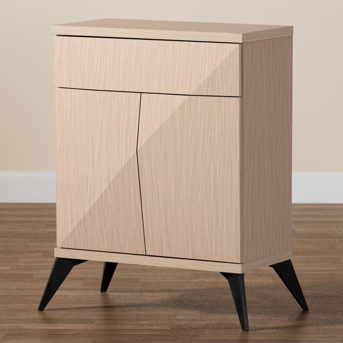 DRAPER  MODERN LIGHT BROWN AND BLACK WOOD 2-DOOR SIDEBOARD BUFFET