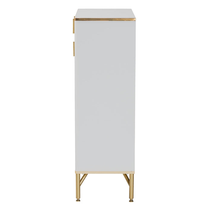 LILAC GLAM WHITE WOOD AND GOLD METAL 2-DOOR SHOE CABINET