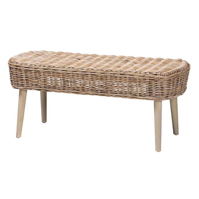 RAISA RATTAN AND GREY ACACIA WOOD ACCENT BENCH