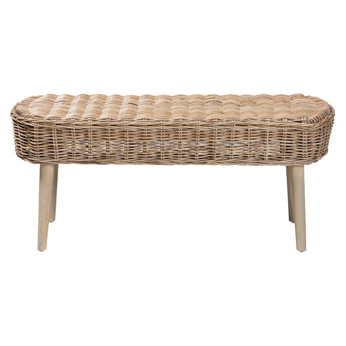 RAISA RATTAN AND GREY ACACIA WOOD ACCENT BENCH