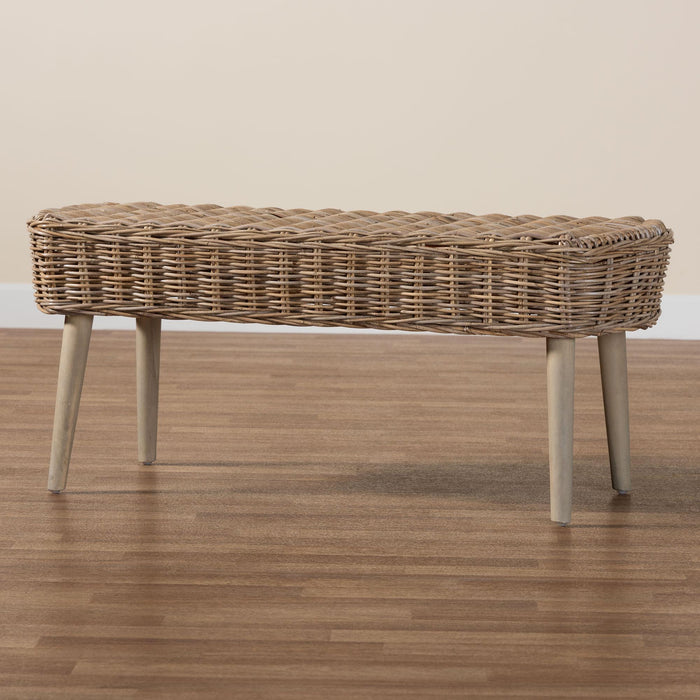 RAISA RATTAN AND GREY ACACIA WOOD ACCENT BENCH