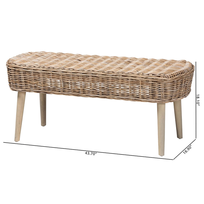 RAISA RATTAN AND GREY ACACIA WOOD ACCENT BENCH