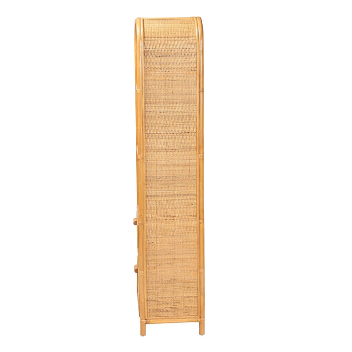 Curacao Honey Rattan Bookcase – Boho 2-Drawer Storage Shelf