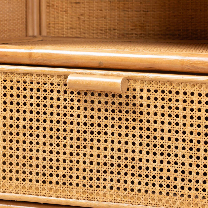 Curacao Honey Rattan Bookcase – Boho 2-Drawer Storage Shelf