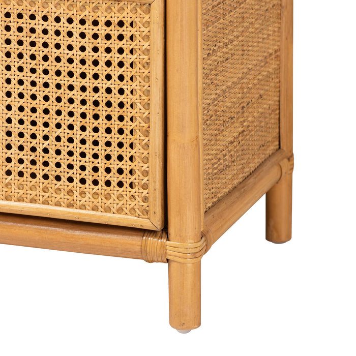 Curacao Honey Rattan Bookcase – Boho 2-Drawer Storage Shelf