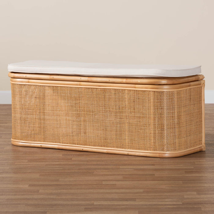 Ishana Natural Rattan Storage Bench – Boho Lift-Top Seat