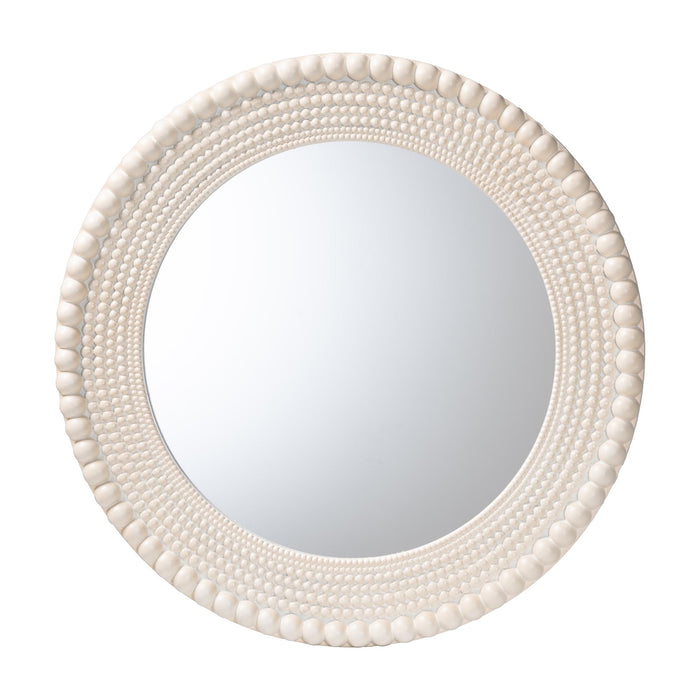 Grazia Modern Round Beaded Accent Mirror in Pearl White