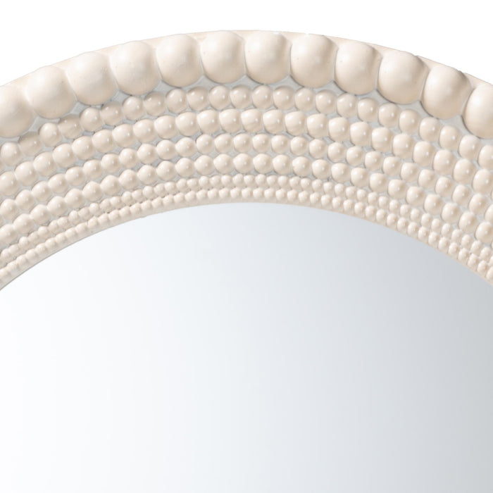Grazia Modern Round Beaded Accent Mirror in Pearl White