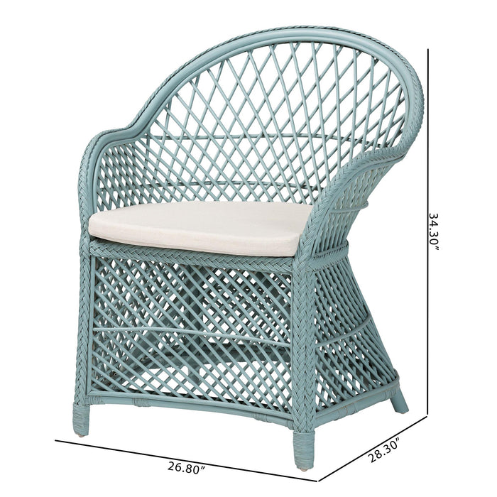 Casilda Bohemian Light Blue Braided Rattan Arm Chair