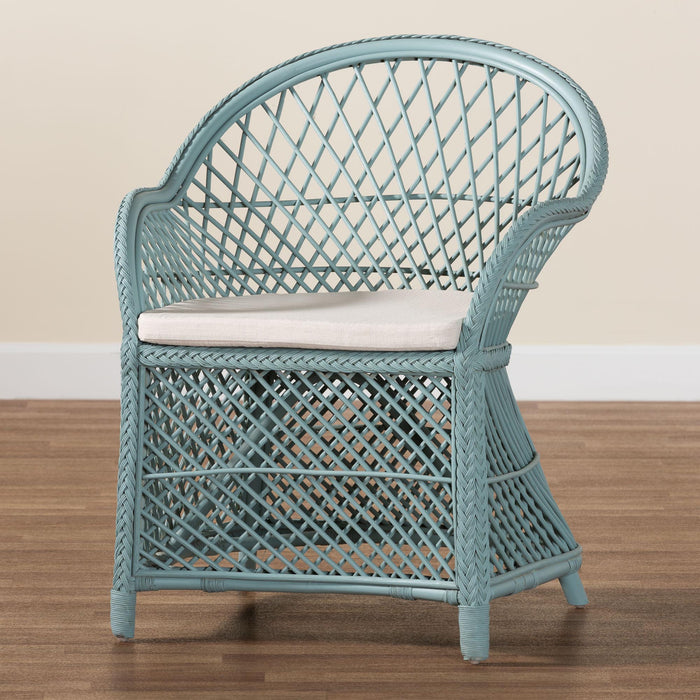 Casilda Bohemian Light Blue Braided Rattan Arm Chair