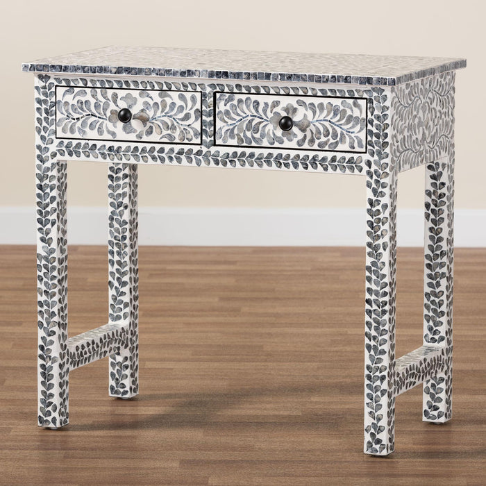 Diata Coastal Black and White Mother of Pearl Capiz Shell 2-Drawer Console Table