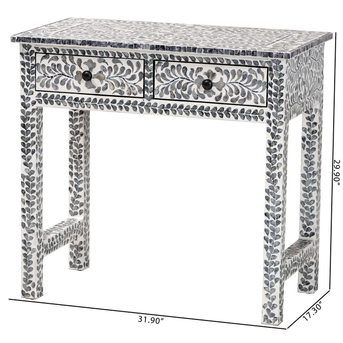 Diata Coastal Black and White Mother of Pearl Capiz Shell 2-Drawer Console Table