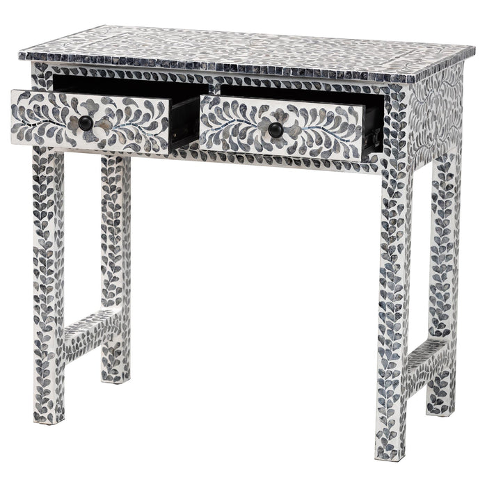 Diata Coastal Black and White Mother of Pearl Capiz Shell 2-Drawer Console Table
